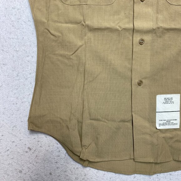 DSCP Uniform Shirt Mens 15.5 Tan Long Sleeve Military Perfect Fit Button Up - Picture 5 of 10